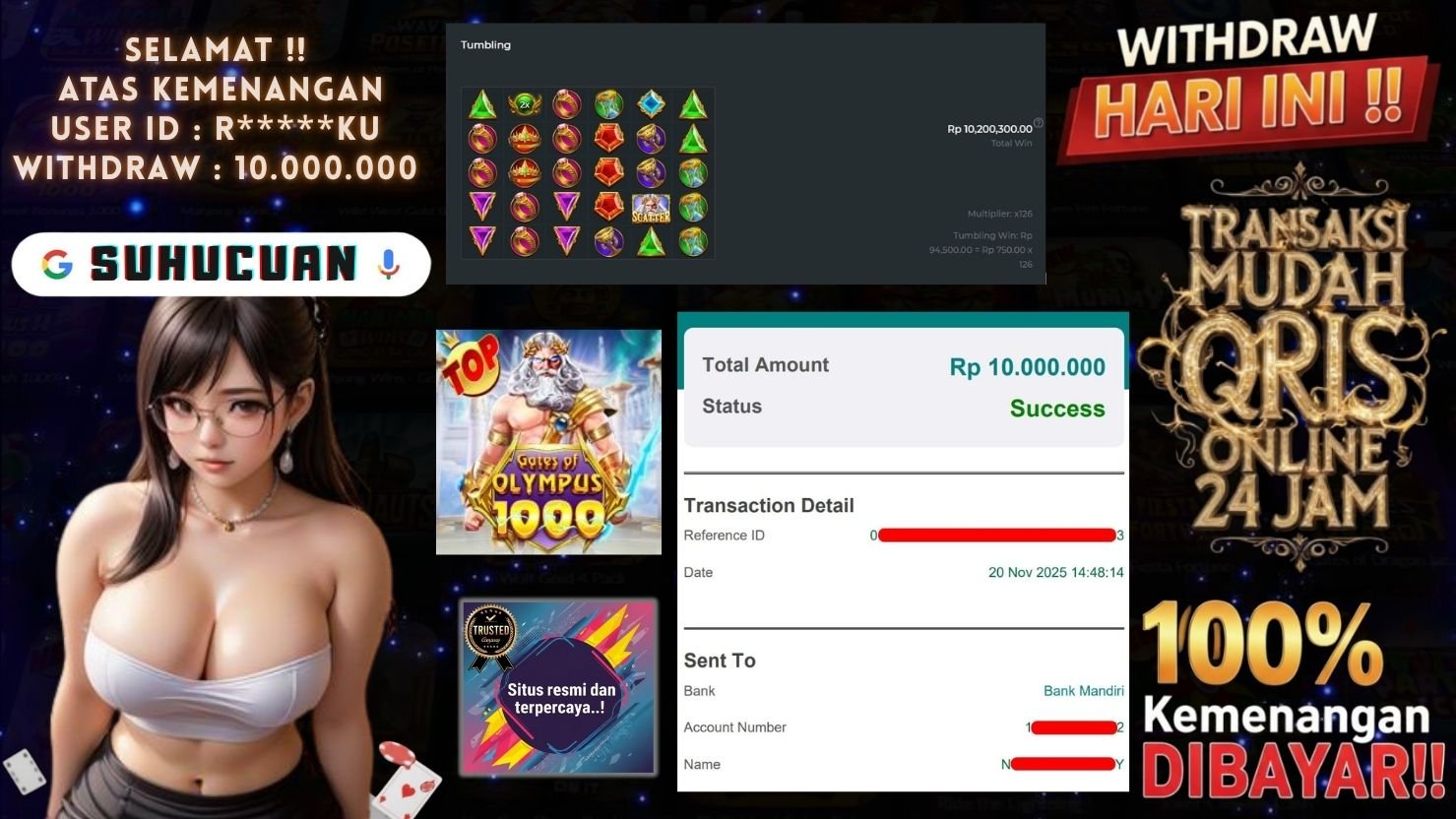 SUHUCUAN JACKPOT SLOT GATES OF OLYMPUS 1000